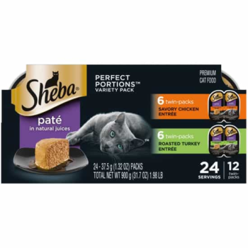 Sheba Perfect Portions Pate Savory Chicken Entree & Roasted Turkey Cat Food (1.32 oz x 24 ct)